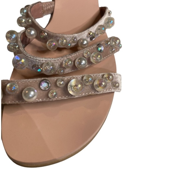 LEITH Womens Size 10 Stunner Blush Pink Velvet Embellished Strappy Slide Sandals - Picture 6 of 12